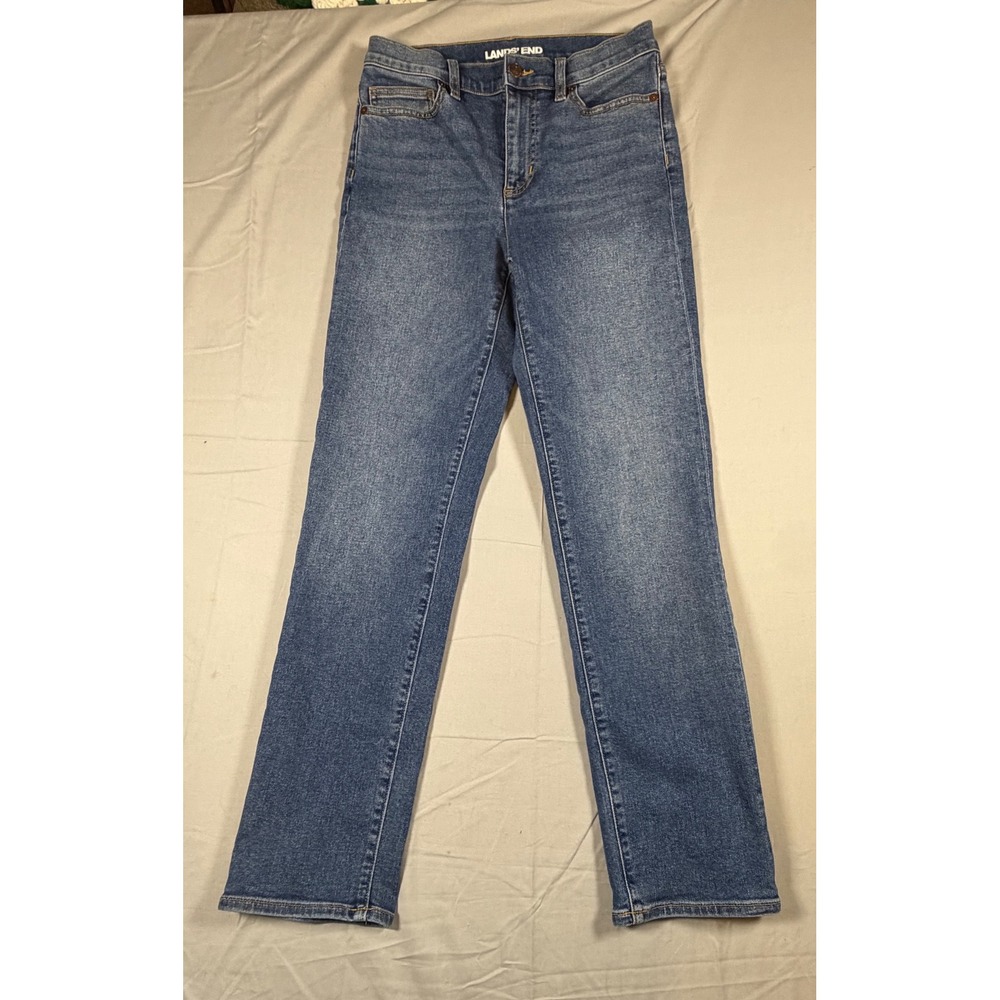 Lands' End Womens Straight Leg Jeans Medium Wash Blue Stretch Size 4 533625